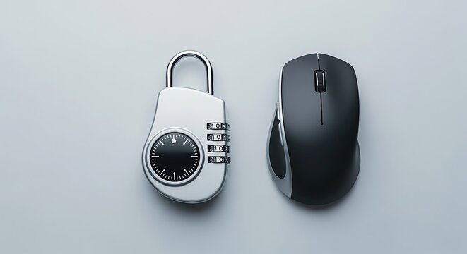 Combination padlock with computer mouse emphasizes secure digital access and protection