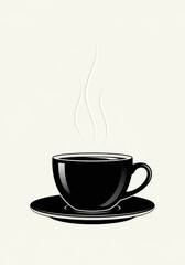 Obraz premium Vector illustration of a steaming coffee cup with black tones and minimalist design