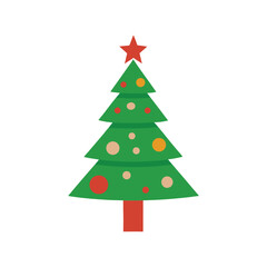 Christmas Tree Vector Illustration with Decorations on White Background