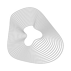 Topographic shape with pattern of wavy concentric lines. Organic circular ripple lines. Geometric contour fluid relief element. dynamic wavy black lines isolated on a pure white background