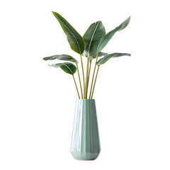 Teal vase with tropical plant