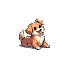 Adorable cartoon puppy dog illustration with a happy smile. Cute golden canine standing with a fluffy, wagging tail, isolated on a light background.