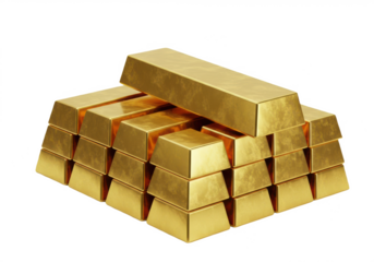 Gold Bricks or Block Pile Isolated on White Background – Shiny Gold Bullion Cutout PNG for Finance, Wealth, Investment, and Treasure Concepts