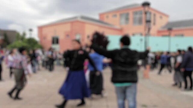 Blurred Children in Traditional Outfits Dancing Folklore in Rio Gallegos, Santa Cruz Province, Argentina - Cultural Celebration