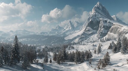 Snowy mountain range panorama.  Vast winter landscape