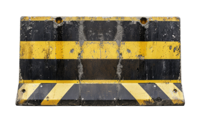 Dirty,  yellow and black barrier.  Top-down view of a  heavily used,  industrial  protective barrier.  Showing  dirt, grime and wear