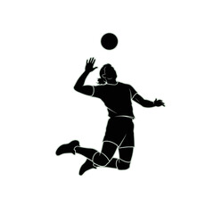 Naklejka premium A dynamic black silhouette of a female volleyball player jumping to spike the ball.