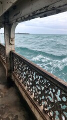 Ocean view from weathered pier balcony