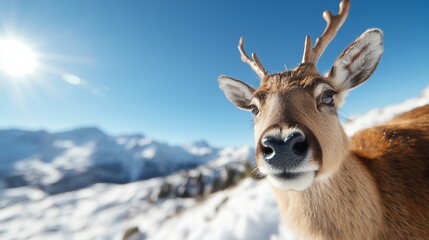 Reindeer wide angle close-up