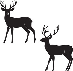 Detailed Standing Deer Silhouettes in Pair