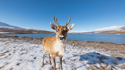 Reindeer wide angle close-up
