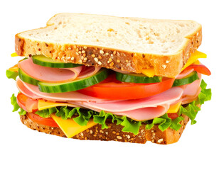 Stacked Ham Sandwich with Mixed Vegetables and Cheese, isolated on transparent background PNG