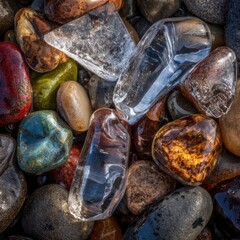 Crystalline gems amidst colorful pebbles