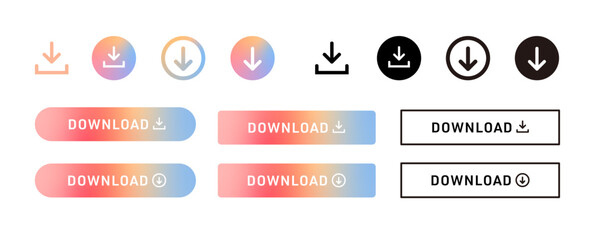 Webサイトやアプリ用UIボタンセット｜ダウンロード エクスポート 検索 開く コピー 削除 ベクター