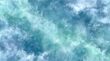 Abstract view of turbulent, textured water.  A blend of blues and turquoise creates a dynamic, almost cloud-like pattern.  Soft, gentle waves are suggested