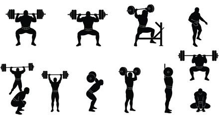 Weightlifting Exercises Silhouettes Guide for Fitness illustration