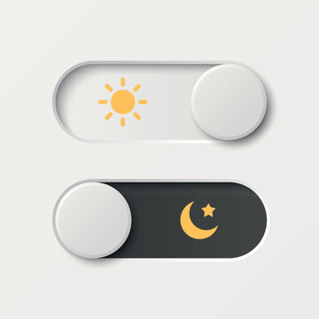 Vector 3d Day and Night Mode Toggle Switch Icon. Light and Dark Mode Switch Button. Modern Toggle Switch for Day and Night Theme in Mobile App, Website Interface Design