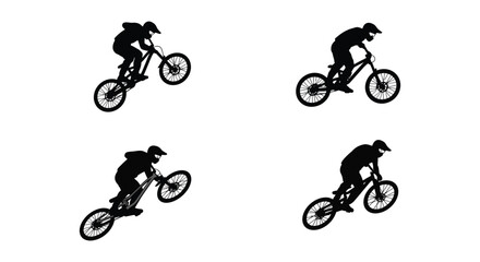 Fototapeta premium Silhouette illustration of Mountain Biker Performing Jumps