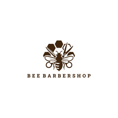 Fototapeta premium Bee barbershop logo vector icon illustration style