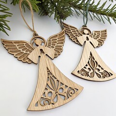 laser cut wooden christmas tree ornaments angel