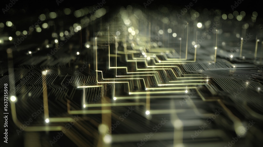 Aufkleber abstract digital circuitry with glowing lines and nodes, representing technology and innovation in a