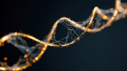 A stunning, abstract representation of a DNA strand illuminated with glowing particles against a dark backdrop, symbolizing life and genetics.