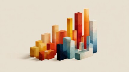 A stylized abstract representation of colorful vertical bars, resembling a dynamic graph or chart, set against a neutral background.