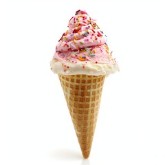 Strawberry ice cream cone with sprinkles