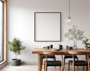 Modern dining room with blank frame