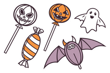 set of halloween lollipop silhouette vector illustration