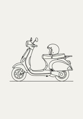 Obraz premium Simple line drawing of a scooter with helmet.