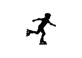 Obraz premium Silhouette of a child roller skating, isolated on white, symbol of sports and fun.