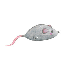 Sewn mouse toy for a domestic cat. Watercolor illustration hand drawn, cartoon. Drawing for stickers, cards, menus, cookbooks, recipes, scrapbooking. cat, pet, toy, play