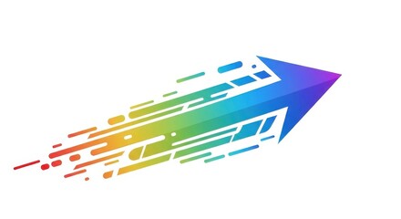 Dynamic Rainbow Arrow with Fragmented Speed Lines Symbolizing Fast Progress