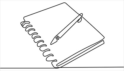Continuous One line book with pen drawing outline vector illustration and world book day concept design. book with pen icon continuous one line drawing, Lessons Learned Continuous Line Editable Icon.