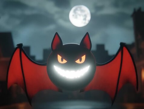 Spooky Halloween Decoration of a Bat in Front of a Full Moon