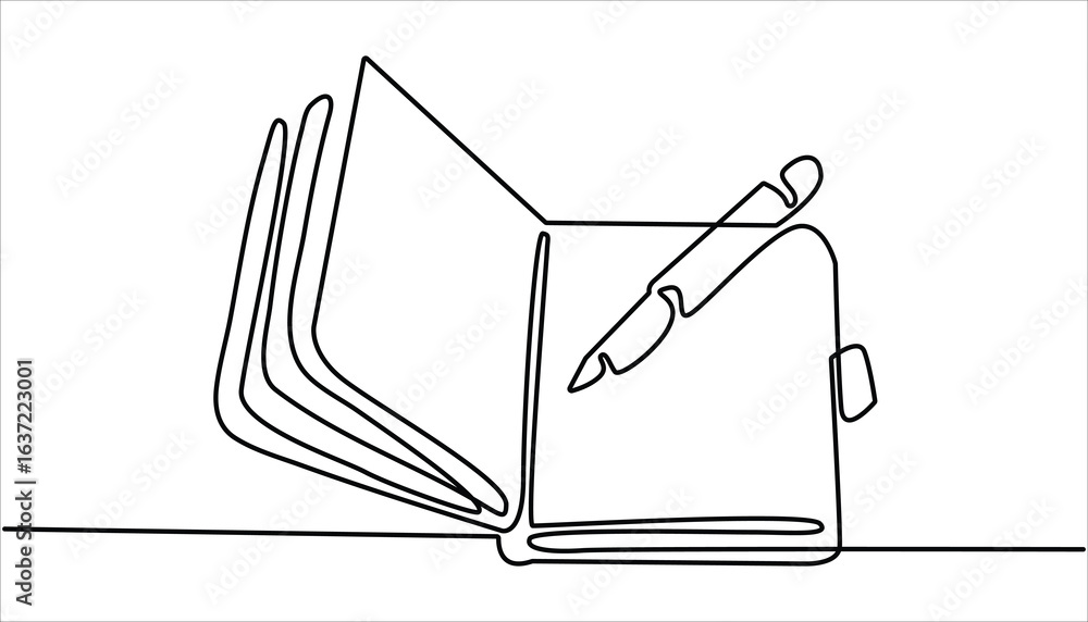 Poster continuous one line book with pen drawing outline vector illustration and world book day concept des