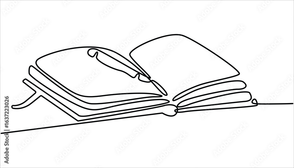 Poster continuous one line book with pen drawing outline vector illustration and world book day concept des