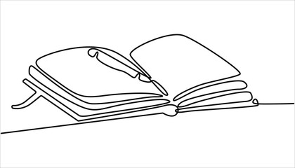 Continuous One line book with pen drawing outline vector illustration and world book day concept design. book with pen icon continuous one line drawing, Lessons Learned Continuous Line Editable Icon.