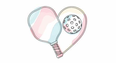 Hand drawn pickleball paddle and ball with pastel shading, minimal vector design for merchandise, branding, and modern sport identity                                                                   