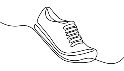 Premium vector shoe continuous one line drawing on white background concept of shoe business, Sport Sneaker shoes in continuous line art drawing style, one continuous line drawing of shoe- footwear.