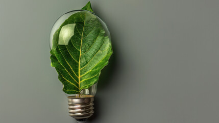Green lightbulb with leaf inside symbolizes eco friendliness and sustainability, representing commitment to environmental conservation and renewable energy
