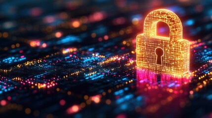 Digital lock glowing on data matrix