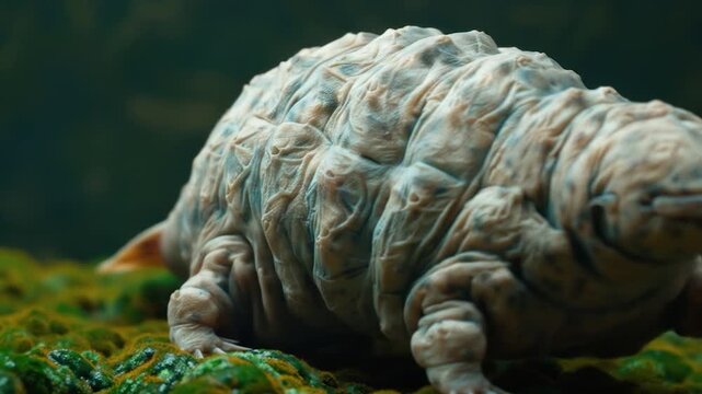 Close-up of a Naked Mole Rat on Mossy Ground