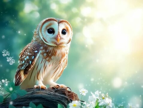 Majestic Owl Perched on a Branch in a Softly Lit Nature Scene