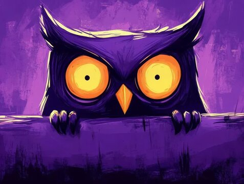 Curious Owl Peering Over Branch with Large Bright Eyes