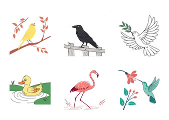 Obraz premium A collection of different birds in various poses and environments artwork