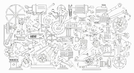 Detailed mechanical steampunk machine drawing with gears and cogs engineering design illustration art 100