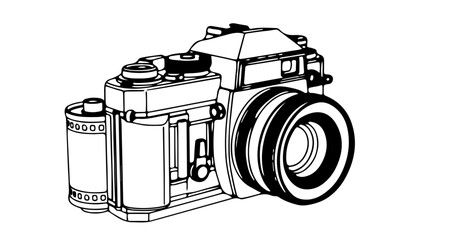 Vintage slr camera outline drawing for photography enthusiasts and retro camera collectors artwork design