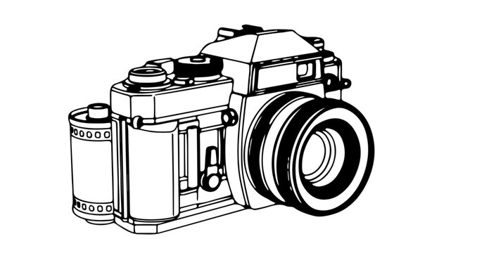 Vintage slr camera outline drawing for photography enthusiasts and retro camera collectors artwork design